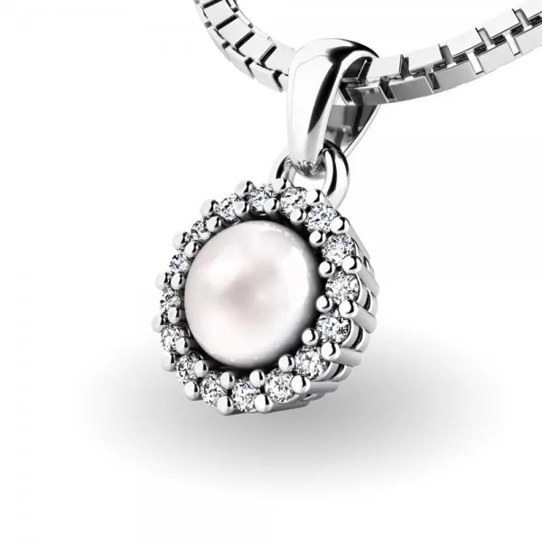 Zlatý perlový prívesok so zirkónmi 10931-B-FW-ZIR