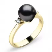 Dámsky prsteň prírodný diamant 0,050 ct perla 10888-ZL-Čierna