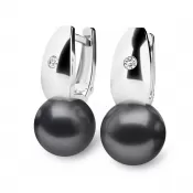 Náušnice biele zlato 585/1000, prírodné diamanty 0,032ct, prírodné perly 10988B-DIA-Black
