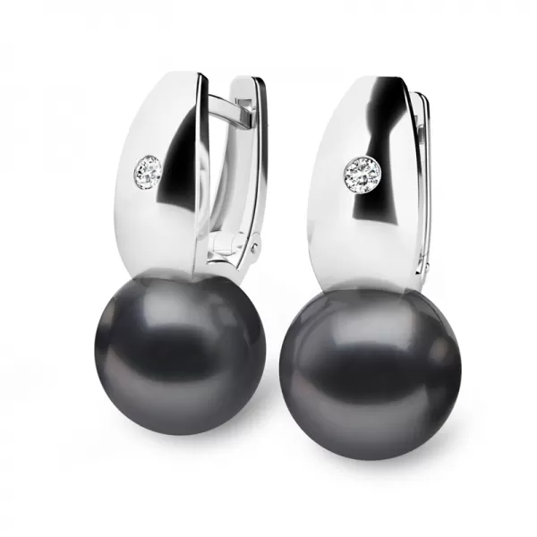 Náušnice biele zlato 585/1000, prírodné diamanty 0,032ct, prírodné perly 10988B-DIA-Black