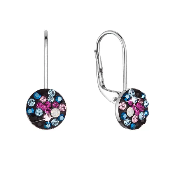 Strieborné náušnice visiace s kryštálmi Swarovski mix farieb malé 31321.4 galaxy
