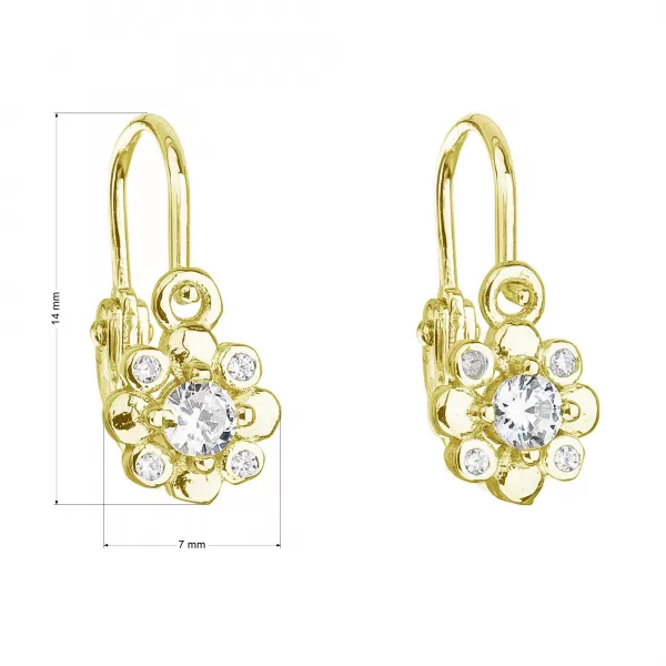 Pozlátené strieborné detské náušnice visiace so zirkónom biela kvietka 11174.1