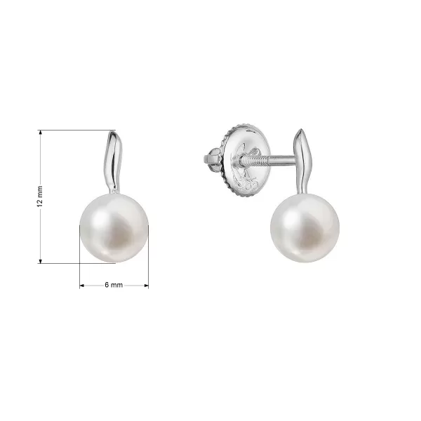 Zlaté 14 karátové náušnice kôstky biele zlato s bielou riečnou perlou 81P00049