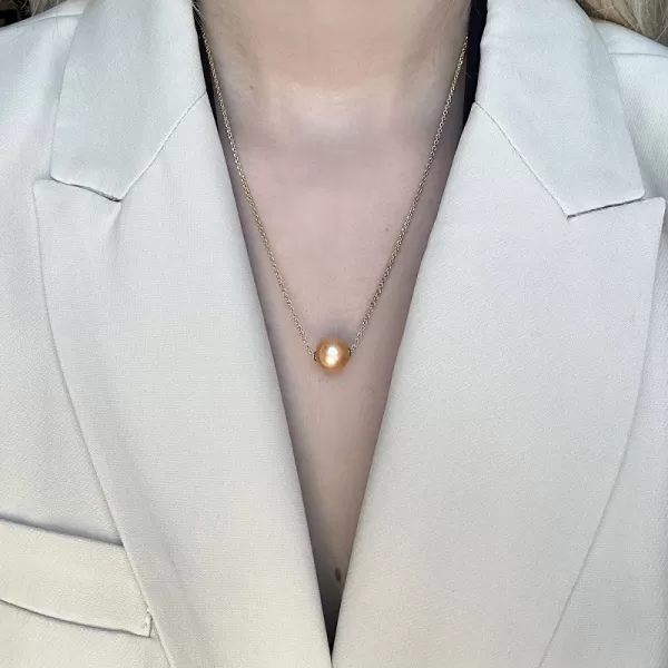 Pozlátený strieborný náhrdelník s ružovou riečnou perlou na retiazke 22047.3 pink