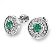 Náušnice biele zlato 585/1000, prírodné diamanty a smaragdy, 10921-B-SMAR