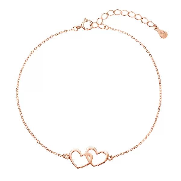 Pozlátený strieborný ROSE náramok dve srdiečka 63009 rose