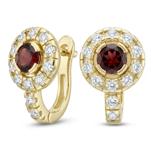 Náušnice žlté zlato 585/1000, prírodné diamanty a granáty, 109015-ZL-GRA