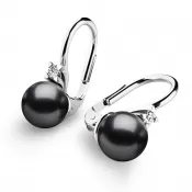 Perlové náušnice s diamantmi 10889-B-DIA-FW-Black