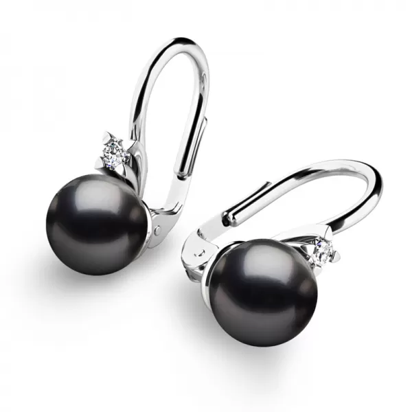 Perlové náušnice s diamantmi 10889-B-DIA-FW-Black