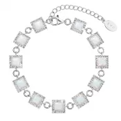 Strieborný náramok so syntetickým opálom a kryštálmi Preciosa biely štvorec 33047.1 white