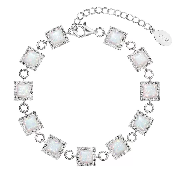 Strieborný náramok so syntetickým opálom a kryštálmi Preciosa biely štvorec 33047.1 white