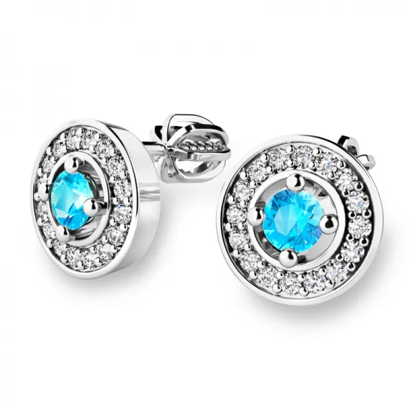 Náušnice biele zlato 585/1000, prírodné diamanty a topazy, 10921-B-TPZ