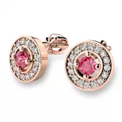 Náušnice ružové zlato 585/1000, prírodné diamanty a turmalíny, 10921-CV-TUR