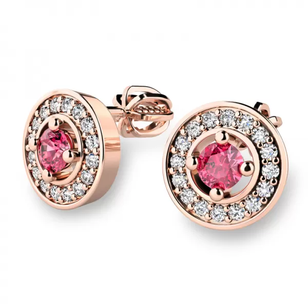 Náušnice ružové zlato 585/1000, prírodné diamanty a turmalíny, 10921-CV-TUR