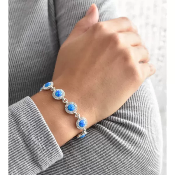Strieborný náramok so syntetickým opálom a kryštálmi Preciosa modrý 33105.1