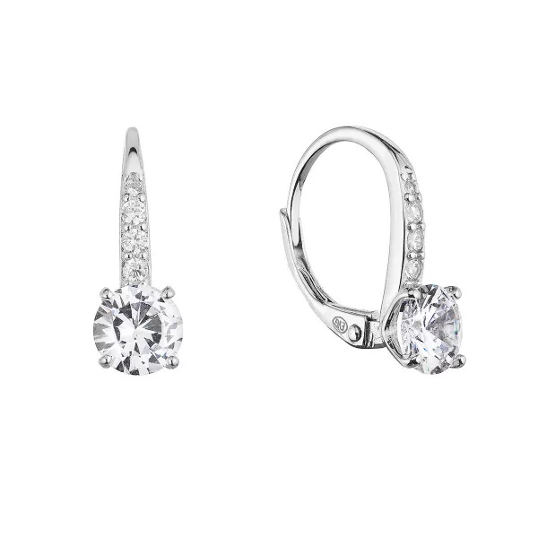 Strieborné náušnice visiace so zirkónmi bielej 11450.1
