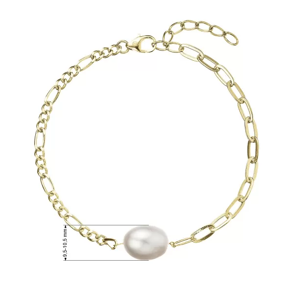 Pozlátený strieborný náramok retiazka s očkami a jednou oválnou perlou 23026.1