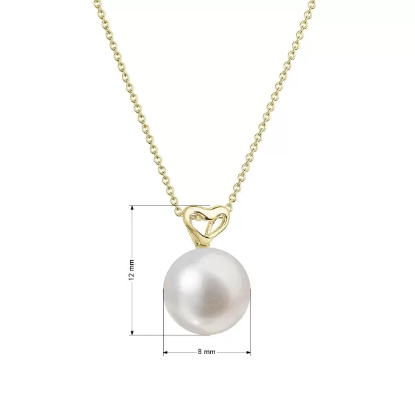 Zlatý 14 karátový náhrdelník žlté zlato srdiečko s bielou riečnou perlou 92P00043