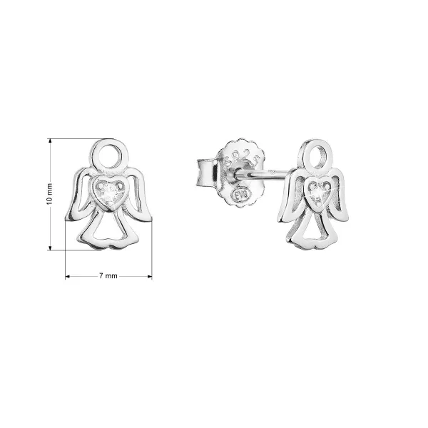 Strieborné náušnice malý anjel so zirkónom tvaru srdiečka 11457.1