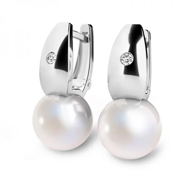 Náušnice biele zlato 585/1000, prírodné diamanty 0.032ct, prírodné perly 10988B-DIA-FW