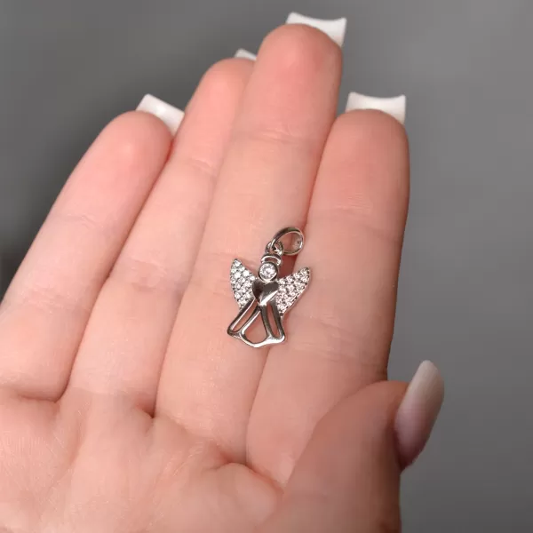 Strieborný prívesok anjel so zirkónmi biely 14027.1