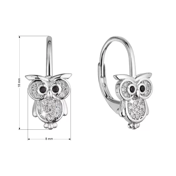 Strieborné náušnice malej sovy so zirkónmi 11501.1 crystal