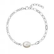 Strieborný náramok retiazka s očkami a jednou oválnou perlou 23026.1