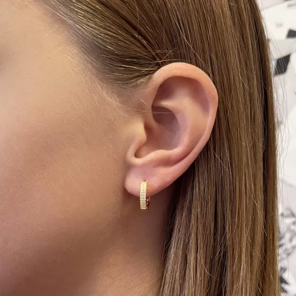 Pozlátené strieborné náušnice kruhy so zirkónmi v bielej farbe 11238.1