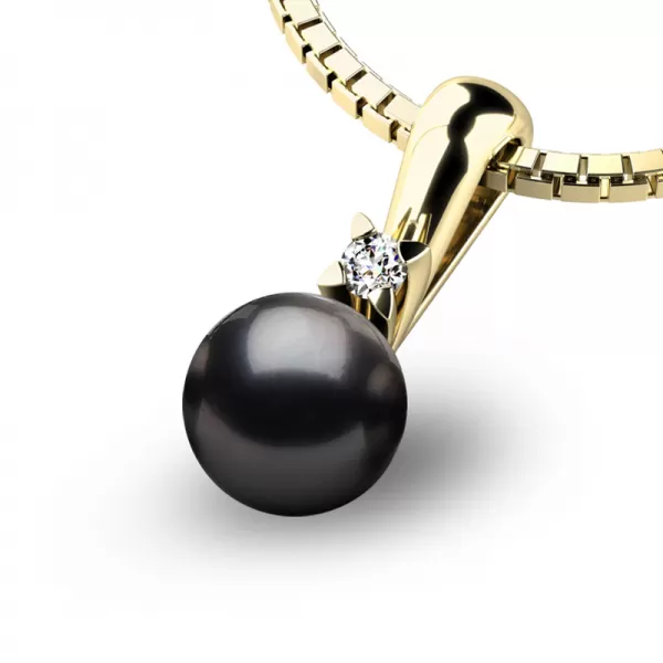 Dámsky prívesok prírodný diamant 0,025 ct perla 10891-ZL-DIA-Čierna
