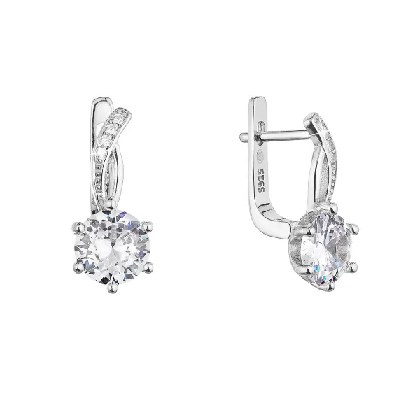 Strieborné náušnice visiace s veľkým zirkónom biele 11461.1