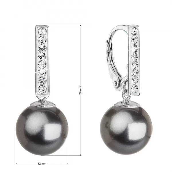 Strieborné visiace náušnice so Swarovski perlou a kryštálmi 71121.3 dark grey