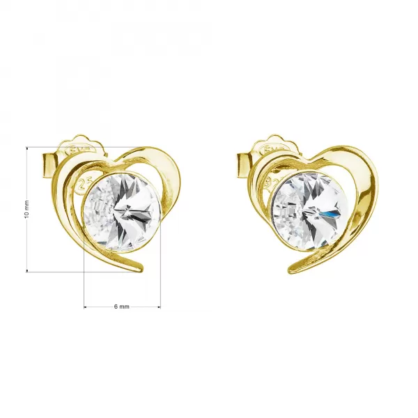 Pozlátené strieborné náušnice pecka s kryštálmi Swarovski biele srdce 31259.1