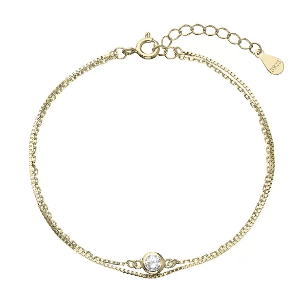 Pozlátený náramok dvojitá retiazka so zirkónom 63006