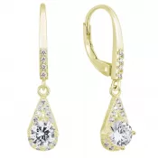 Pozlátené strieborné náušnice visiace so zirkónmi biela slza 11305.1