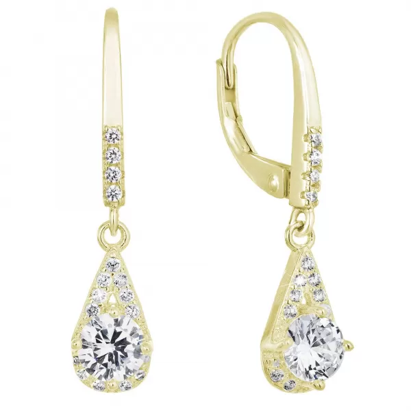 Pozlátené strieborné náušnice visiace so zirkónmi biela slza 11305.1