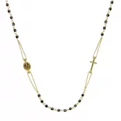 Zlatý 14 karátový náhrdelník ruženec s krížom a medailónikom s Pannou Máriou RŽ04 čierny