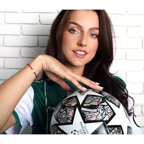 Textilný náramok Kabbalah červený so striebornou futbalovou loptou 13057.3 red