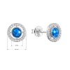Strieborné náušnice kôstky s modrým okrúhlym syntetickým opálom a zirkónmi 11468.3 blue