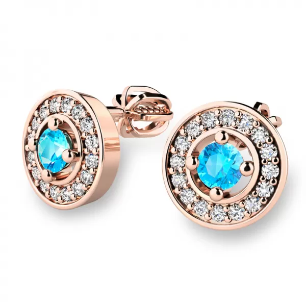 Náušnice ružové zlato 585/1000, prírodné diamanty a topazy, 10921-CV-TPZ