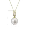 Zlatý 14 karátový náhrdelník s bielou riečnou perlou a briliantmi 92PB00040