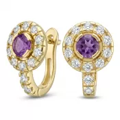Náušnice žlté zlato 585/1000, prírodné diamanty a ametysty, 109015-ZL-AME