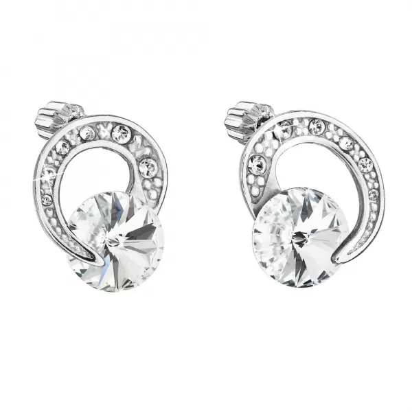 Strieborné náušnice kôstky s kryštálmi Preciosa biele okrúhle 31239.1 crystal