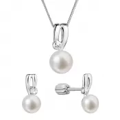 Perlová súprava so zirkónmi a bielou riečnou perlou 29067.1B