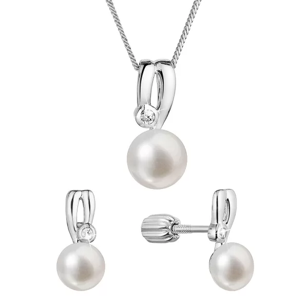 Perlová súprava so zirkónmi a bielou riečnou perlou 29067.1B