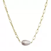 Pozlátený strieborný náhrdelník s riečnou oválnou perlou 22049.1