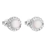 Strieborné náušnice kôstky so syntetickým opálom a Preciosa kryštály biele okrúhle 31217.1 white
