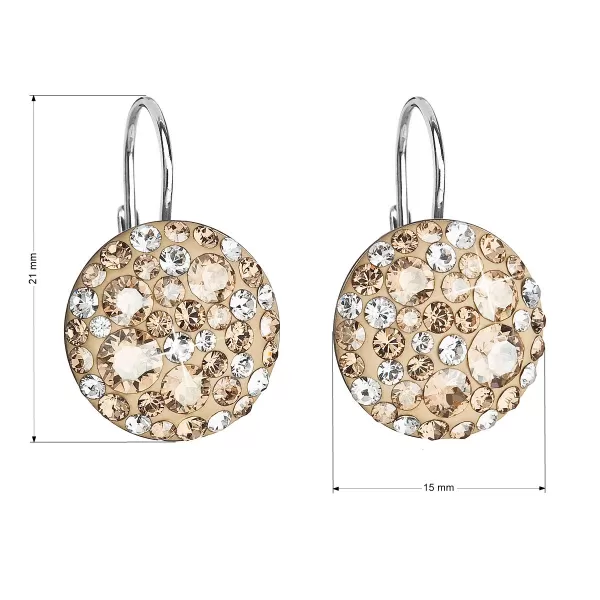 Strieborné náušnice visiace s kryštálmi Swarovski zlaté okrúhle 31176.5 gold