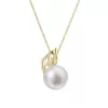 Zlatý 14 karátový náhrdelník s bielou riečnou perlou a briliantmi 92PB00038