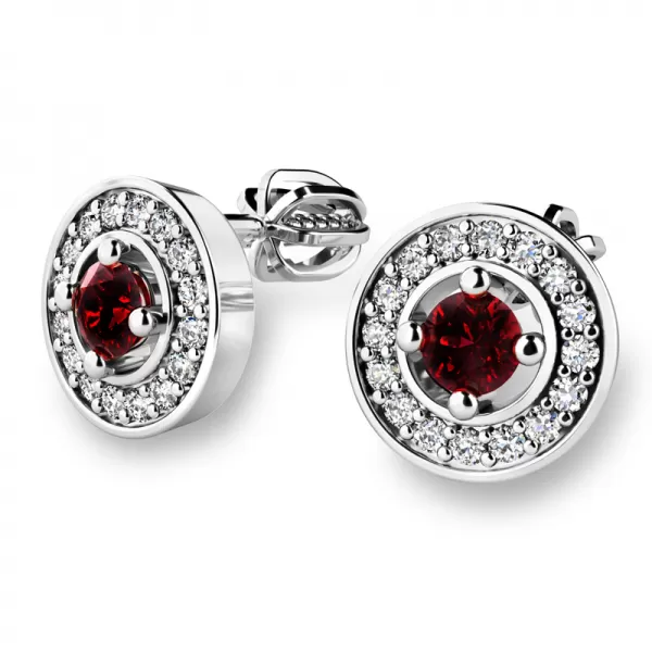 Náušnice biele zlato 585/1000, prírodné diamanty a granáty, 10921-B-GRA