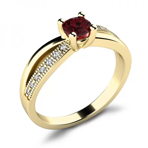 Dámsky prsteň žlté zlato 585/1000 prírodný diamant G/SI s granátom 10998-ZL-GRA